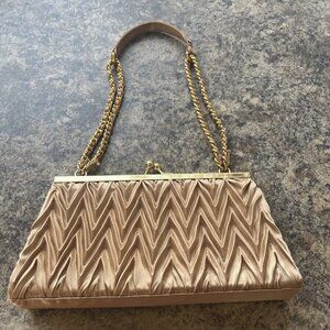 PURSE, GOLD SATIN, EVENING BAG
